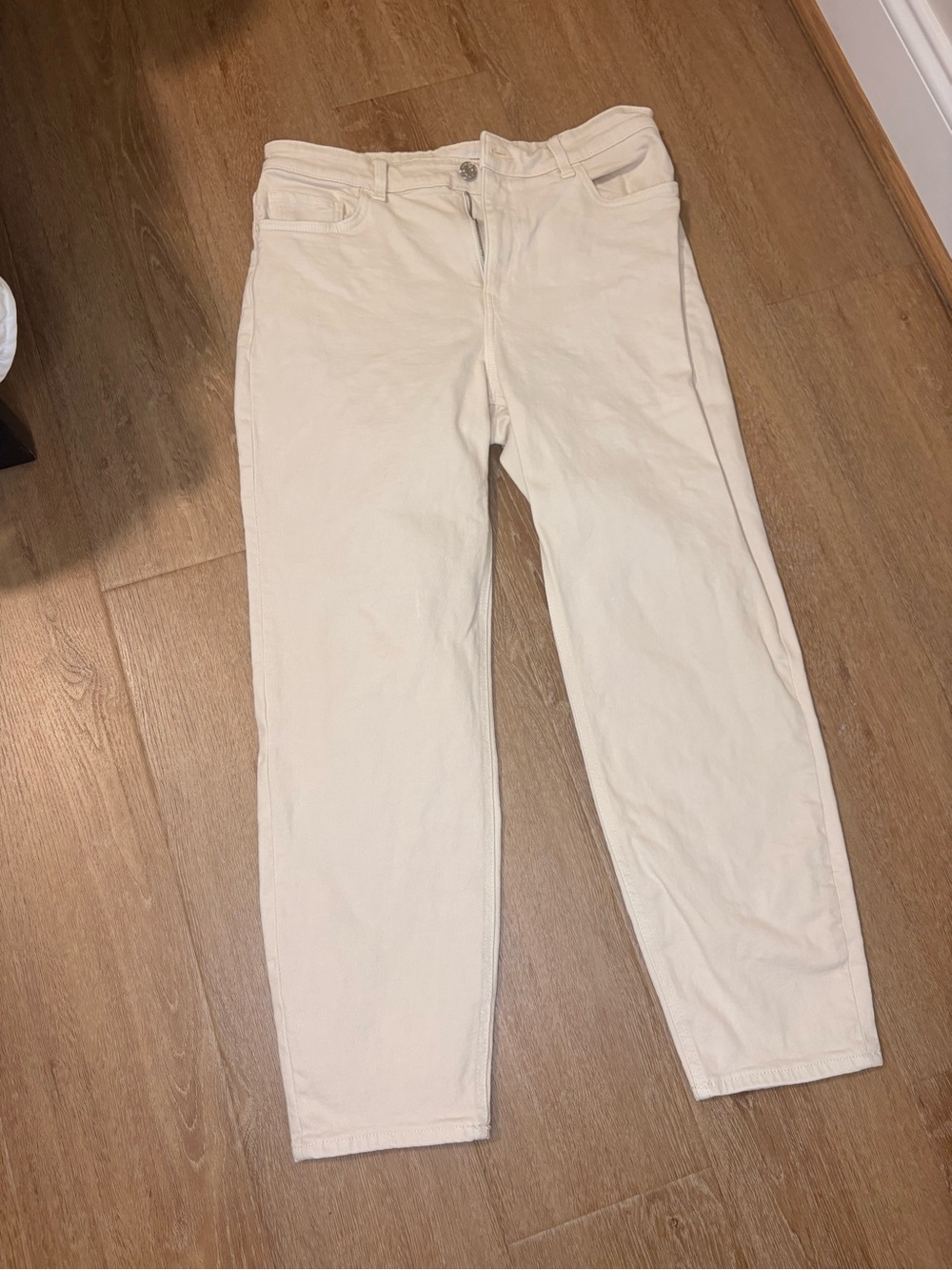 Mango New Mom Cream High-Rise Straight Jeans